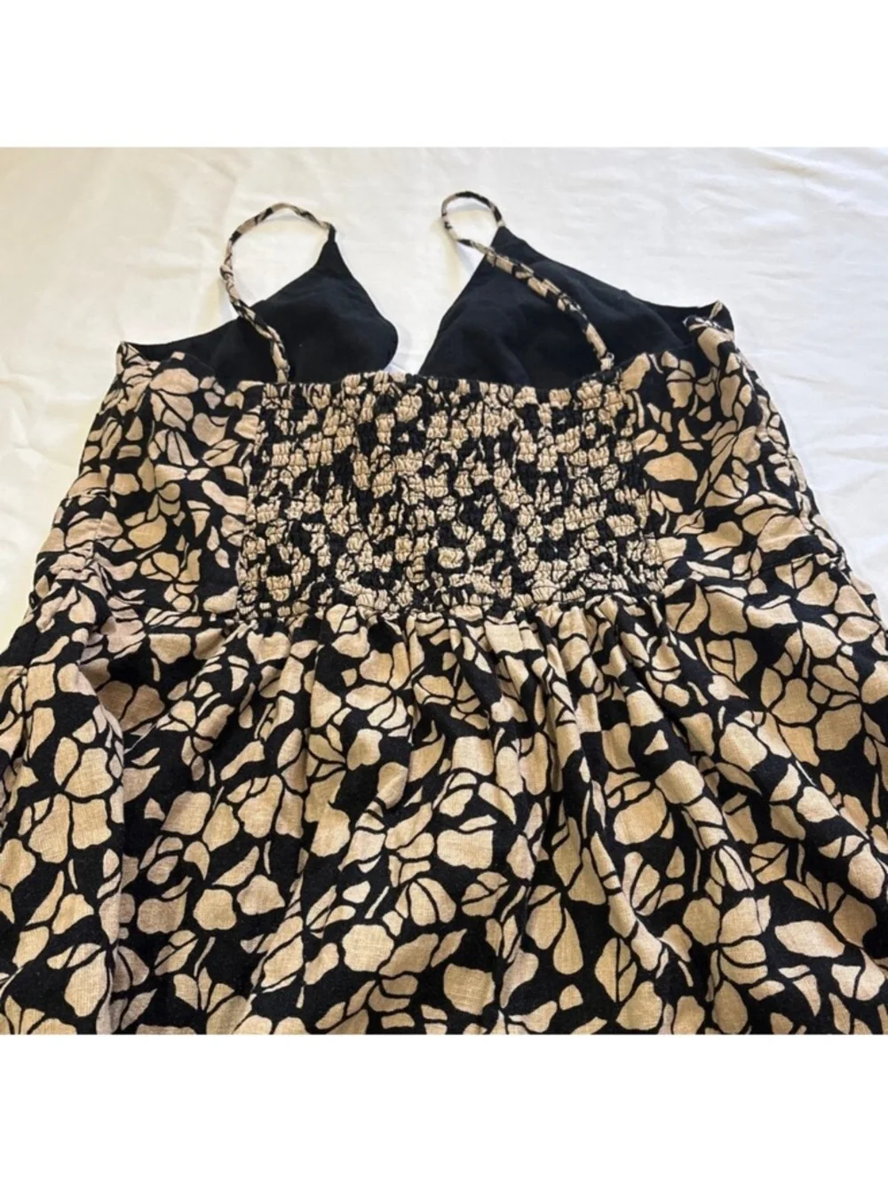 Abercrombie & Fitch Womens XL Linen Blend Tan/Black Floral Midi Dress Ethreal - Picture 8 of 12